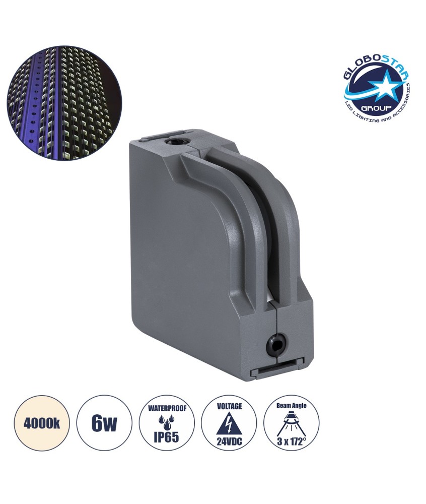 GLOBOSTAR® WINDOWCORNA 90113 Γωνιακό Φωτιστικό Ανάδειξης Παραθύρων LED 6W 570lm 3°x172° DC 24V Αδιάβροχο IP65 Φυσικό Λευκό 4500K Dimmable - CREE XPE Chip - Γκρι Ανθρακί - Μ12 x Π4 x Υ12cm - 3 Χρόνια Εγγύηση